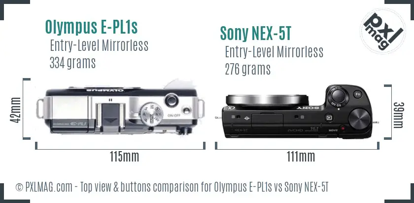 Olympus E-PL1s vs Sony NEX-5T top view buttons comparison