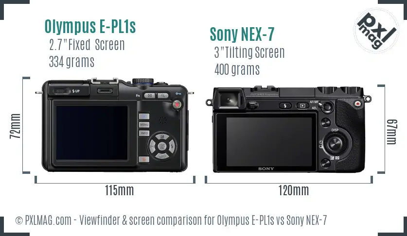 Olympus E-PL1s vs Sony NEX-7 Screen and Viewfinder comparison