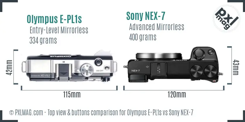 Olympus E-PL1s vs Sony NEX-7 top view buttons comparison