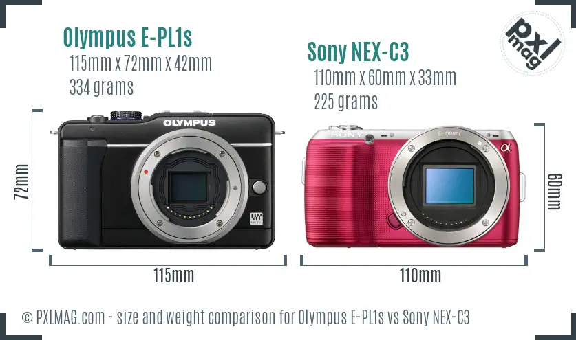 Olympus E-PL1s vs Sony NEX-C3 size comparison