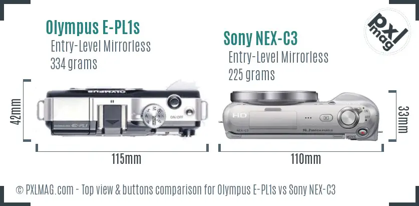 Olympus E-PL1s vs Sony NEX-C3 top view buttons comparison