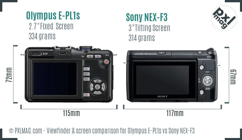 Olympus E-PL1s vs Sony NEX-F3 Screen and Viewfinder comparison