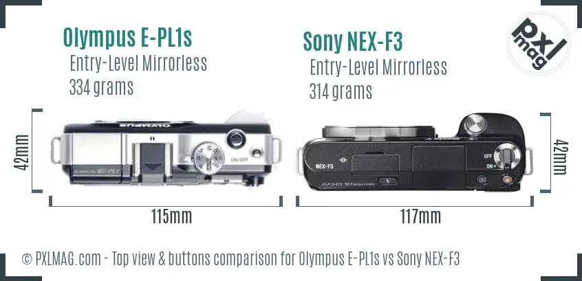 Olympus E-PL1s vs Sony NEX-F3 top view buttons comparison