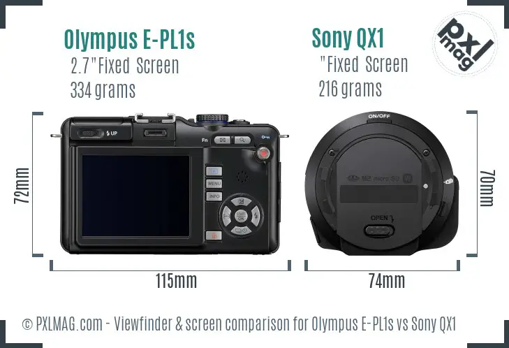 Olympus E-PL1s vs Sony QX1 Screen and Viewfinder comparison