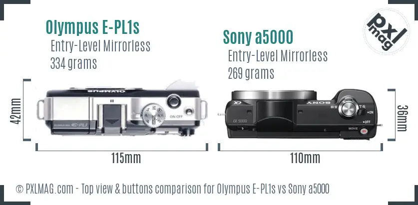 Olympus E-PL1s vs Sony a5000 top view buttons comparison Olympus E-PL1s vs Sony a5000 top view buttons comparison