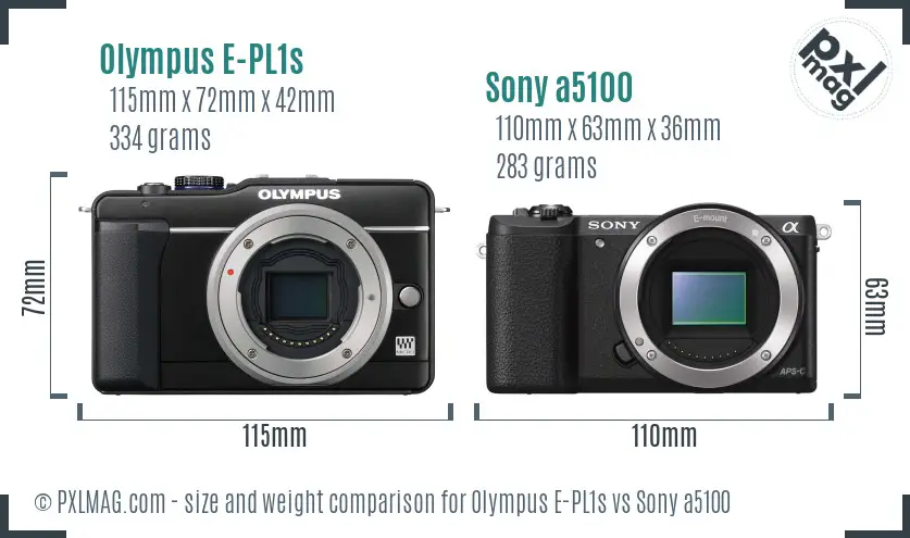Olympus E-PL1s vs Sony a5100 size comparison