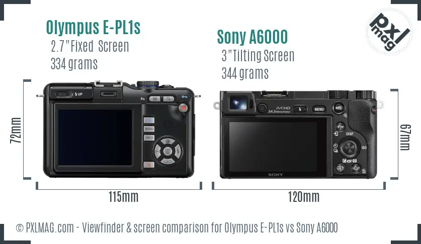 Olympus E-PL1s vs Sony A6000 Screen and Viewfinder comparison