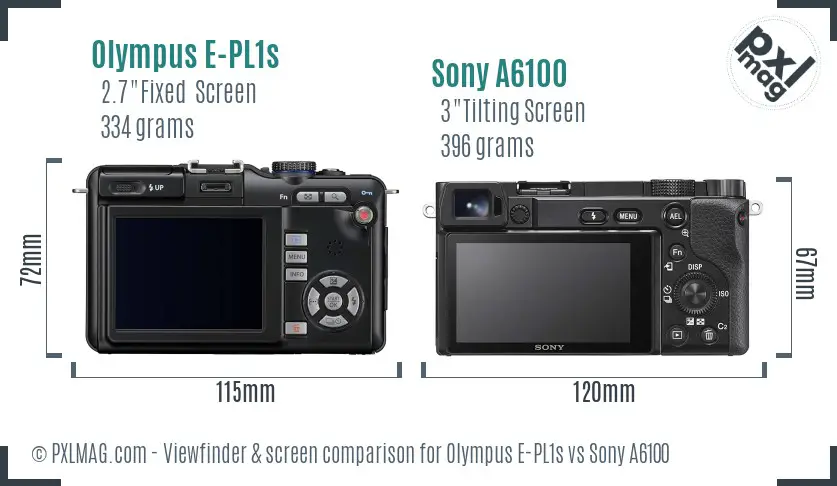 Olympus E-PL1s vs Sony A6100 Screen and Viewfinder comparison