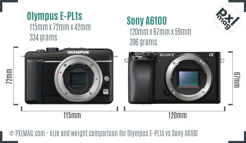 Olympus E-PL1s vs Sony A6100 size comparison