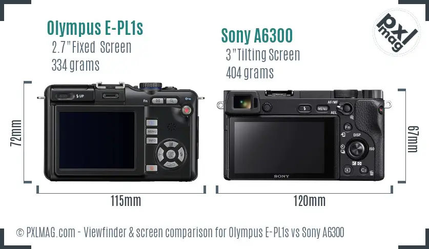 Olympus E-PL1s vs Sony A6300 Screen and Viewfinder comparison