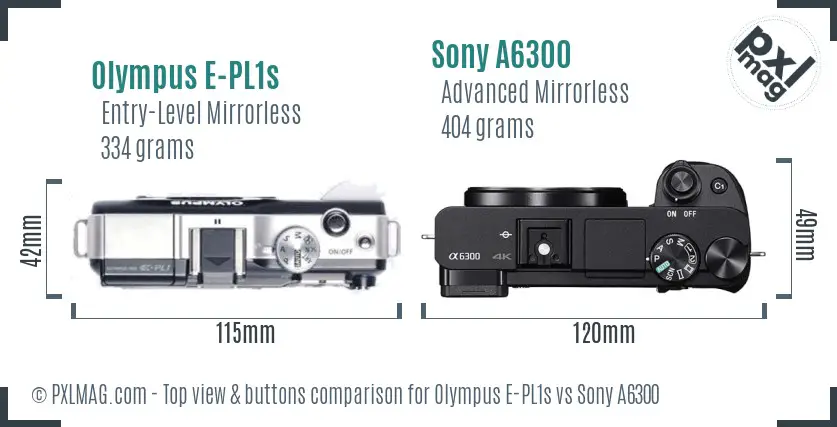 Olympus E-PL1s vs Sony A6300 top view buttons comparison
