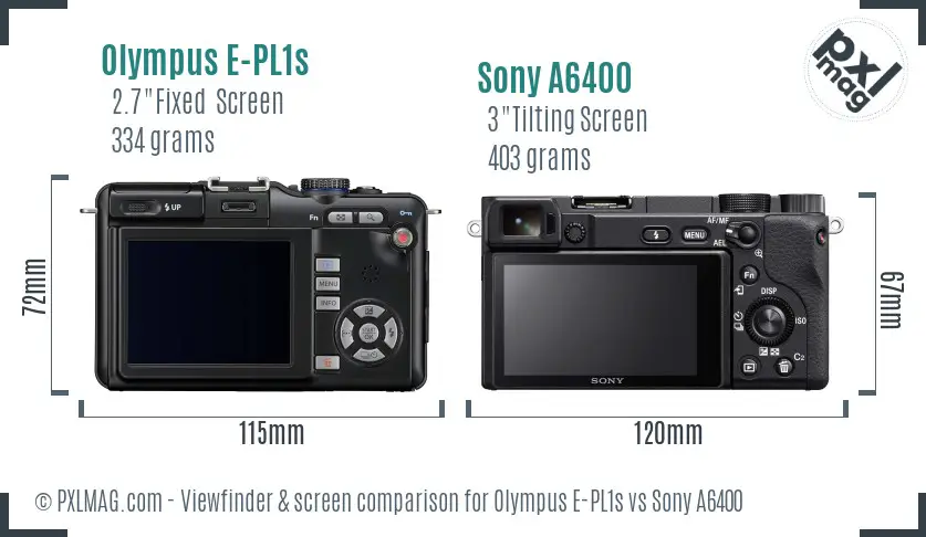 Olympus E-PL1s vs Sony A6400 Screen and Viewfinder comparison