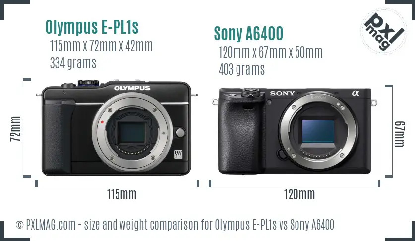 Olympus E-PL1s vs Sony A6400 size comparison