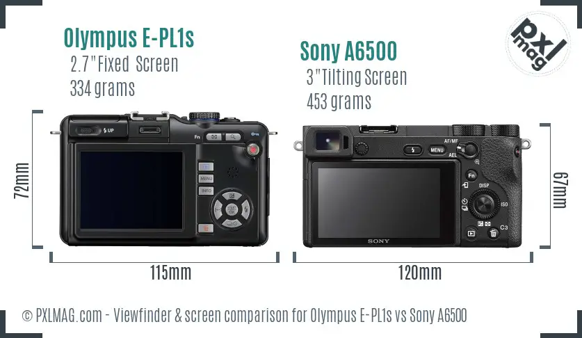 Olympus E-PL1s vs Sony A6500 Screen and Viewfinder comparison