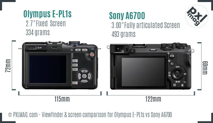 Olympus E-PL1s vs Sony A6700 Screen and Viewfinder comparison