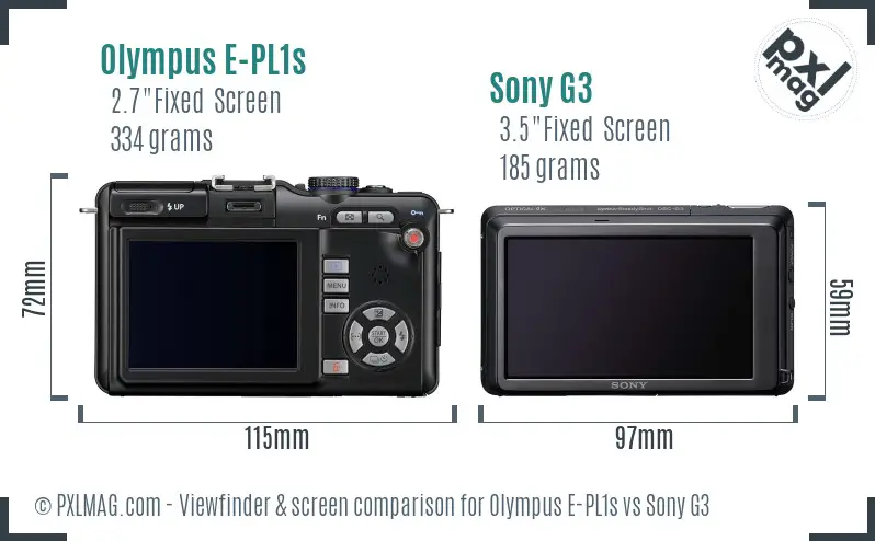 Olympus E-PL1s vs Sony G3 Screen and Viewfinder comparison