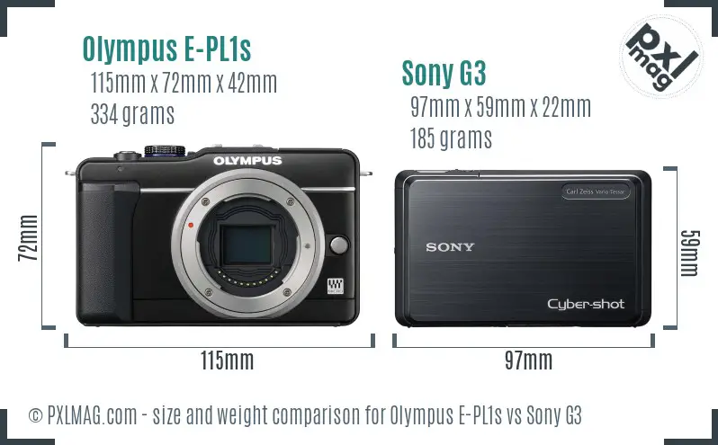 Olympus E-PL1s vs Sony G3 size comparison