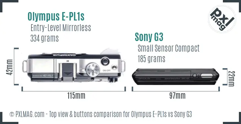 Olympus E-PL1s vs Sony G3 top view buttons comparison