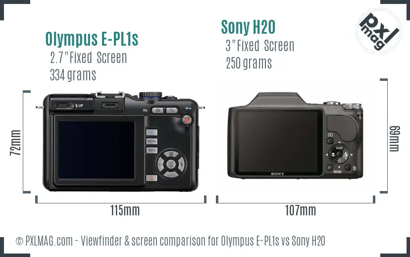 Olympus E-PL1s vs Sony H20 Screen and Viewfinder comparison