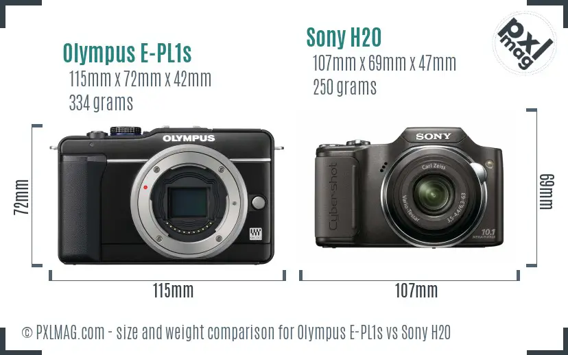 Olympus E-PL1s vs Sony H20 size comparison