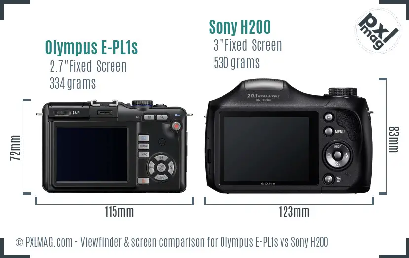 Olympus E-PL1s vs Sony H200 Screen and Viewfinder comparison