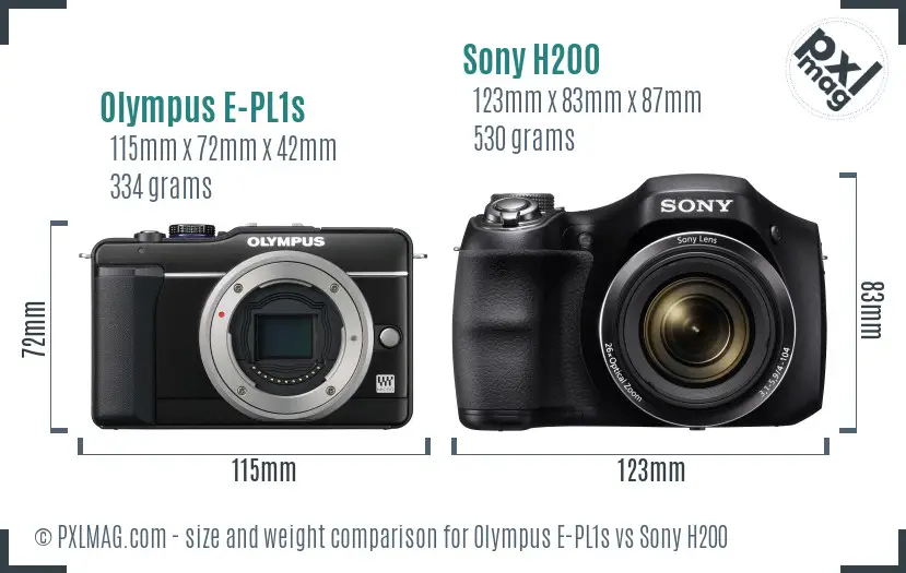 Olympus E-PL1s vs Sony H200 size comparison