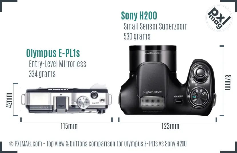 Olympus E-PL1s vs Sony H200 top view buttons comparison