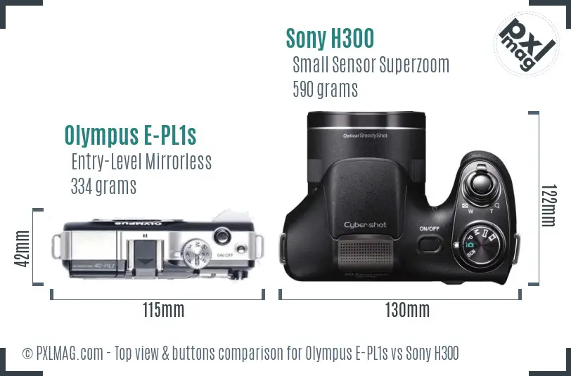 Olympus E-PL1s vs Sony H300 top view buttons comparison