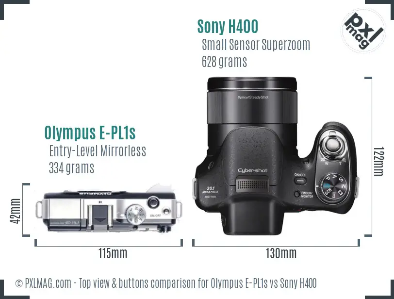 Olympus E-PL1s vs Sony H400 top view buttons comparison