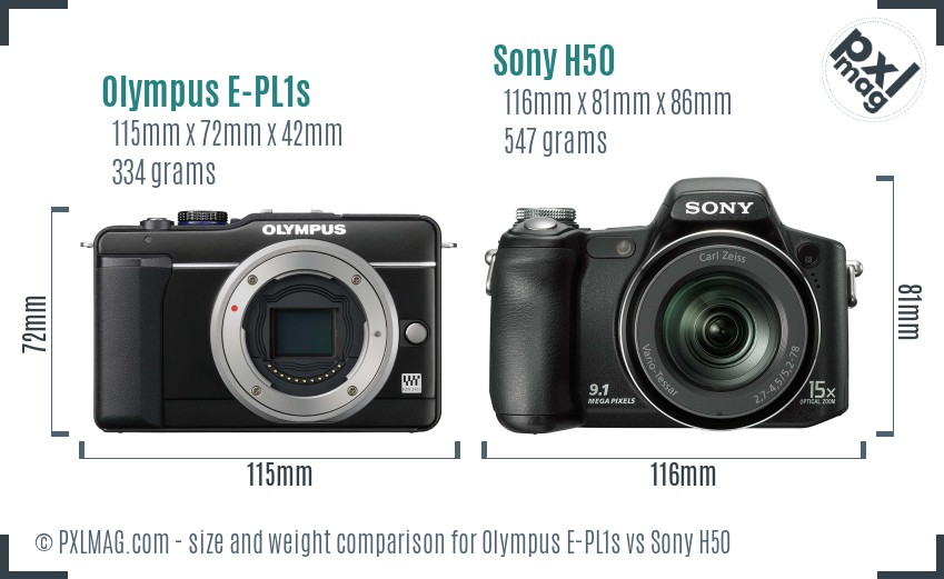 Olympus E-PL1s vs Sony H50 size comparison