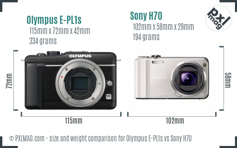 Olympus E-PL1s vs Sony H70 size comparison