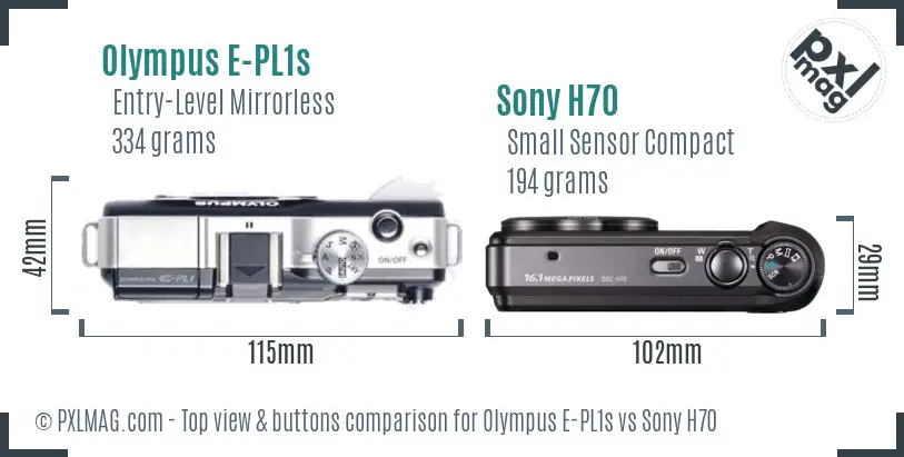 Olympus E-PL1s vs Sony H70 top view buttons comparison