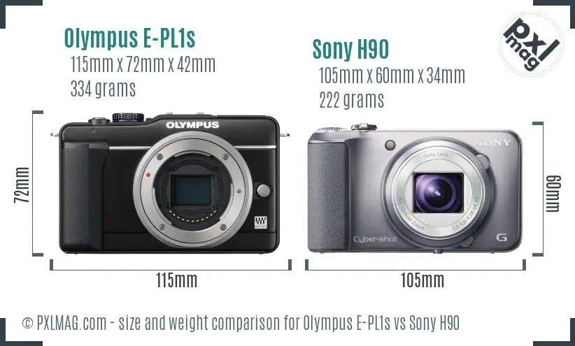 Olympus E-PL1s vs Sony H90 size comparison