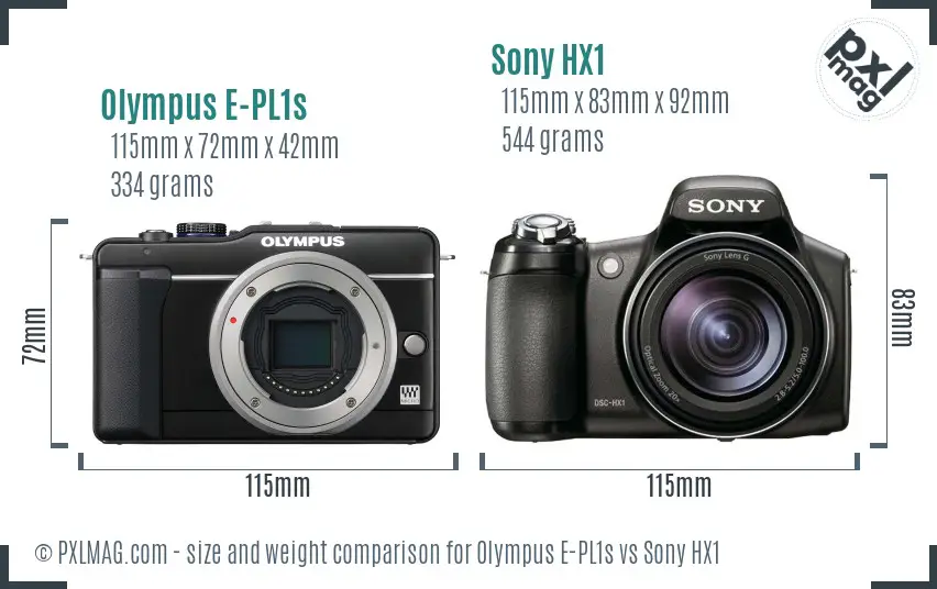 Olympus E-PL1s vs Sony HX1 size comparison