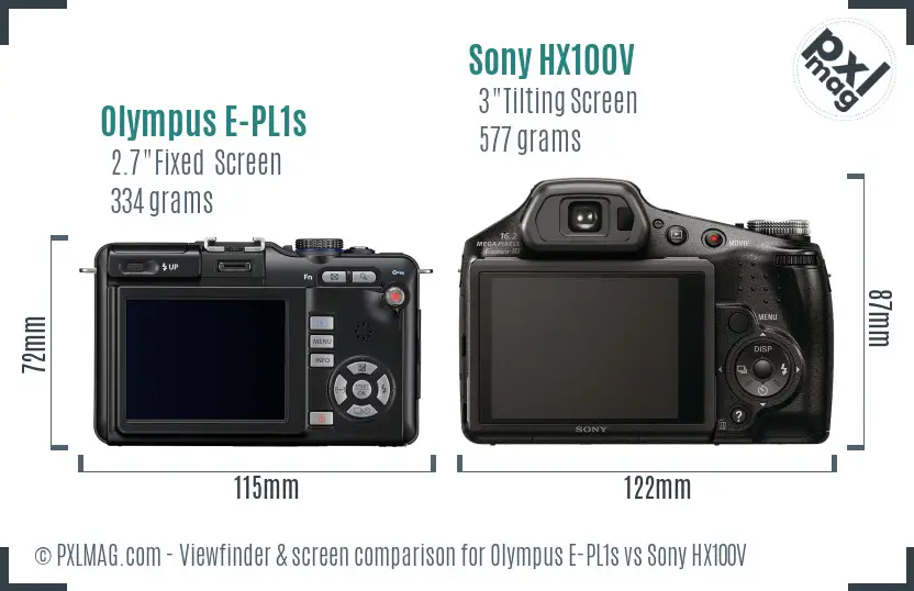 Olympus E-PL1s vs Sony HX100V Screen and Viewfinder comparison