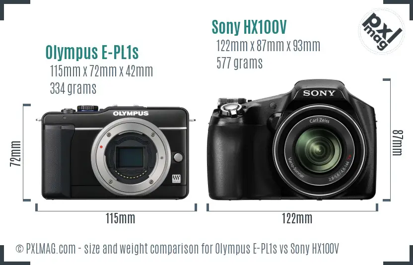 Olympus E-PL1s vs Sony HX100V size comparison