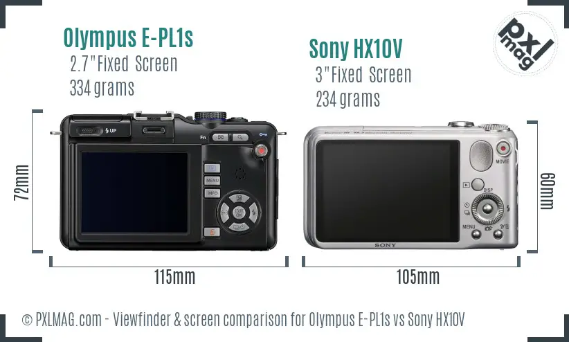 Olympus E-PL1s vs Sony HX10V Screen and Viewfinder comparison