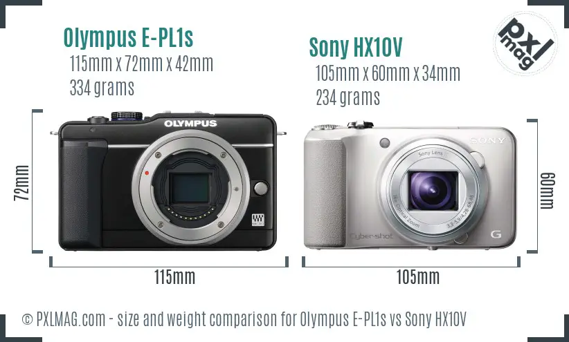 Olympus E-PL1s vs Sony HX10V size comparison