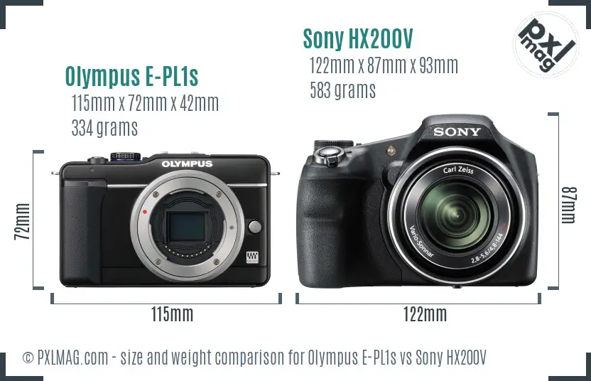 Olympus E-PL1s vs Sony HX200V size comparison
