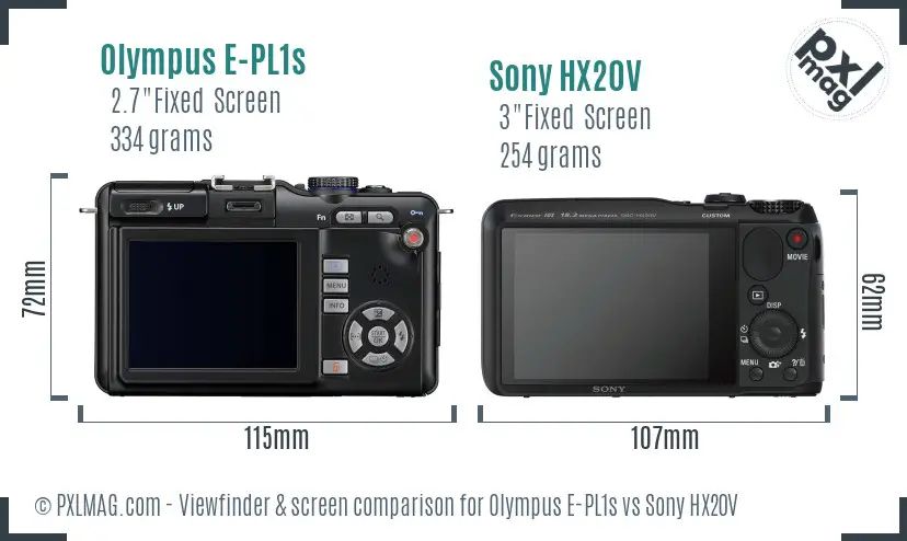 Olympus E-PL1s vs Sony HX20V Screen and Viewfinder comparison