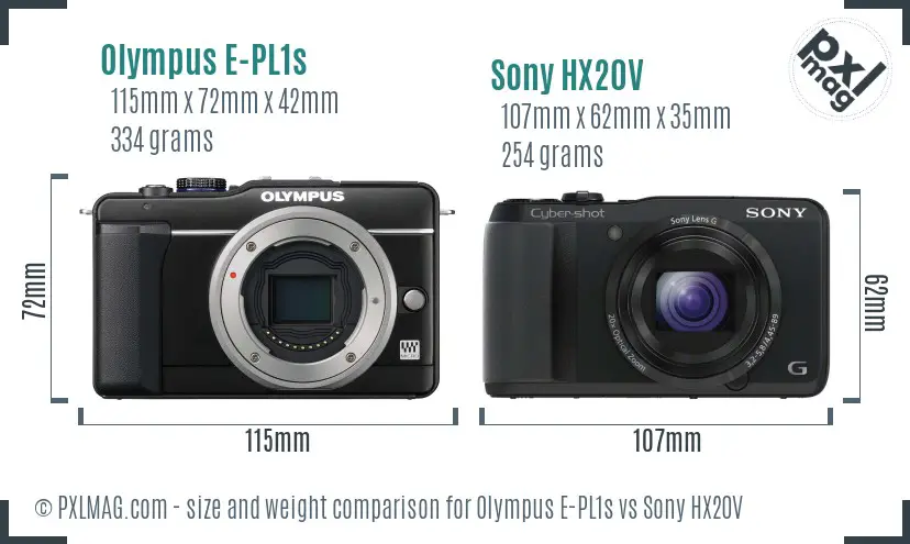 Olympus E-PL1s vs Sony HX20V size comparison