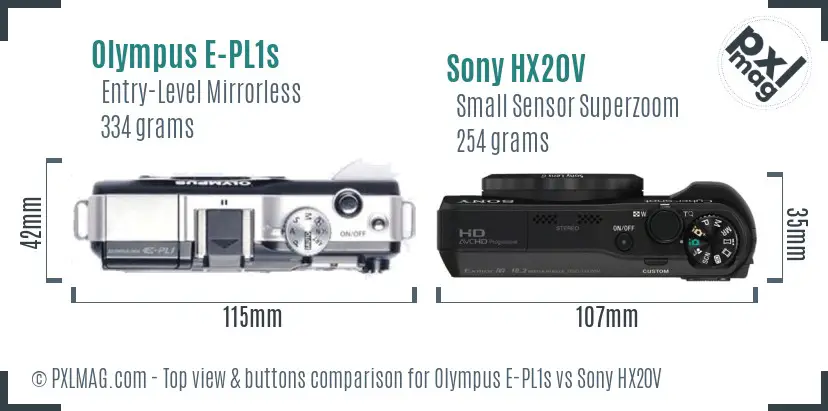 Olympus E-PL1s vs Sony HX20V top view buttons comparison