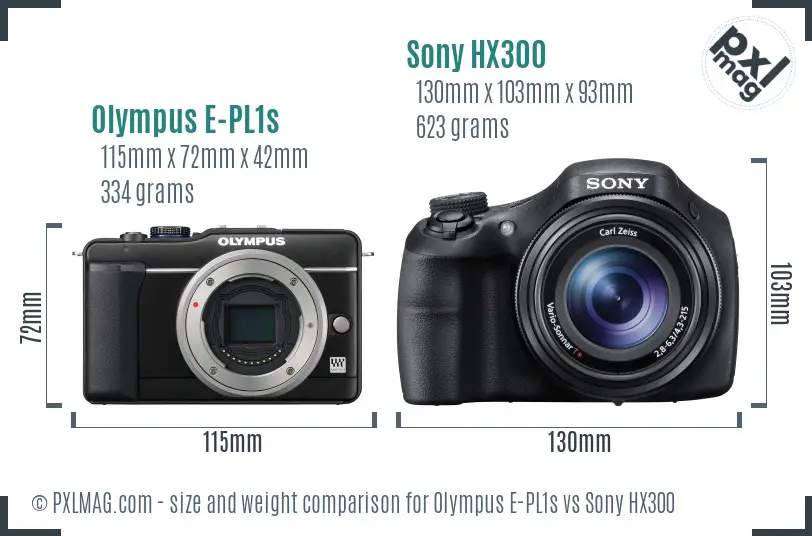 Olympus E-PL1s vs Sony HX300 size comparison