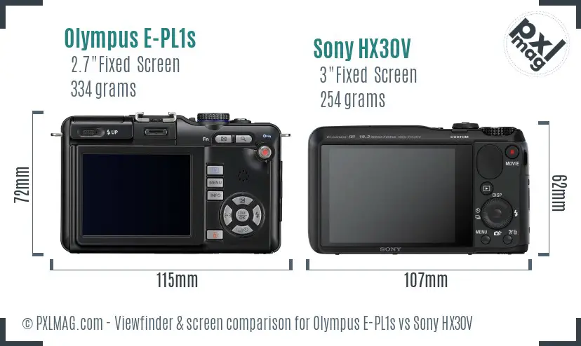 Olympus E-PL1s vs Sony HX30V Screen and Viewfinder comparison