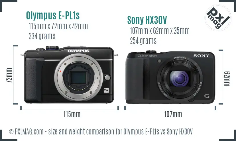 Olympus E-PL1s vs Sony HX30V size comparison