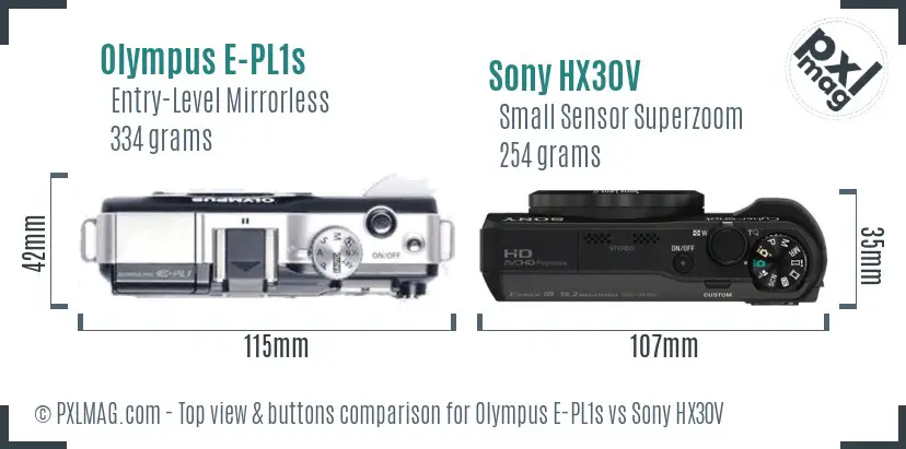 Olympus E-PL1s vs Sony HX30V top view buttons comparison