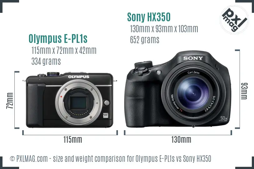 Olympus E-PL1s vs Sony HX350 size comparison Olympus E-PL1s vs Sony HX350 size comparison