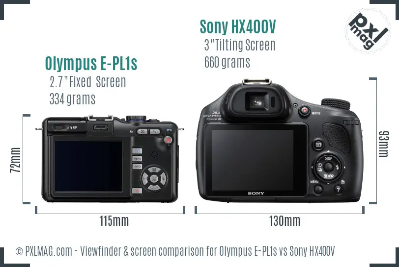 Olympus E-PL1s vs Sony HX400V Screen and Viewfinder comparison