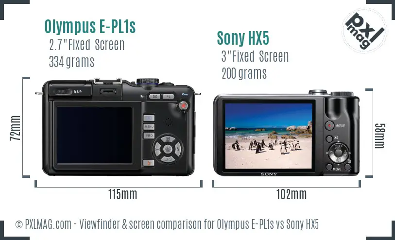 Olympus E-PL1s vs Sony HX5 Screen and Viewfinder comparison