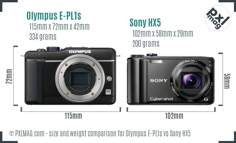 Olympus E-PL1s vs Sony HX5 size comparison